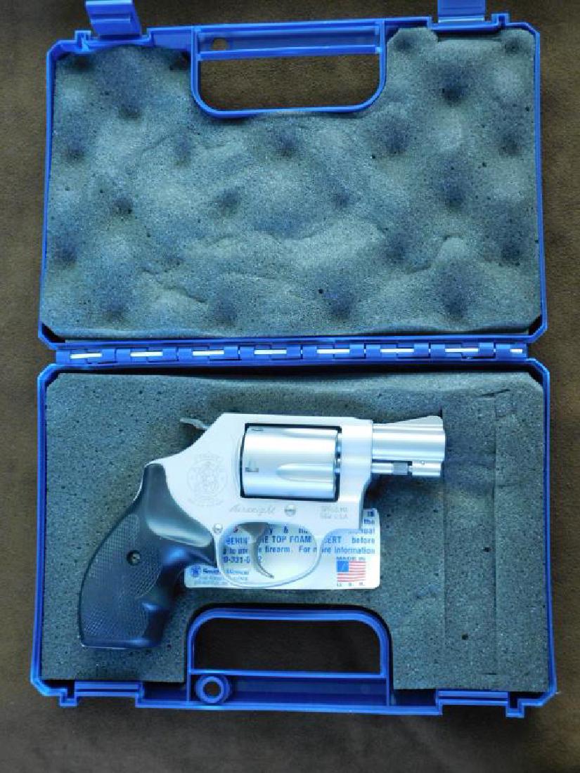 Smith & Wesson .38 SPL + P Revolver: Smith & Wesson .38 SPL + P Revolver, "Airweight" five shot, serial #CFV9689, 2" barrel length, external hammer, factory box. CONDITION: Like new, never been fired. All firearms purchases must be trans