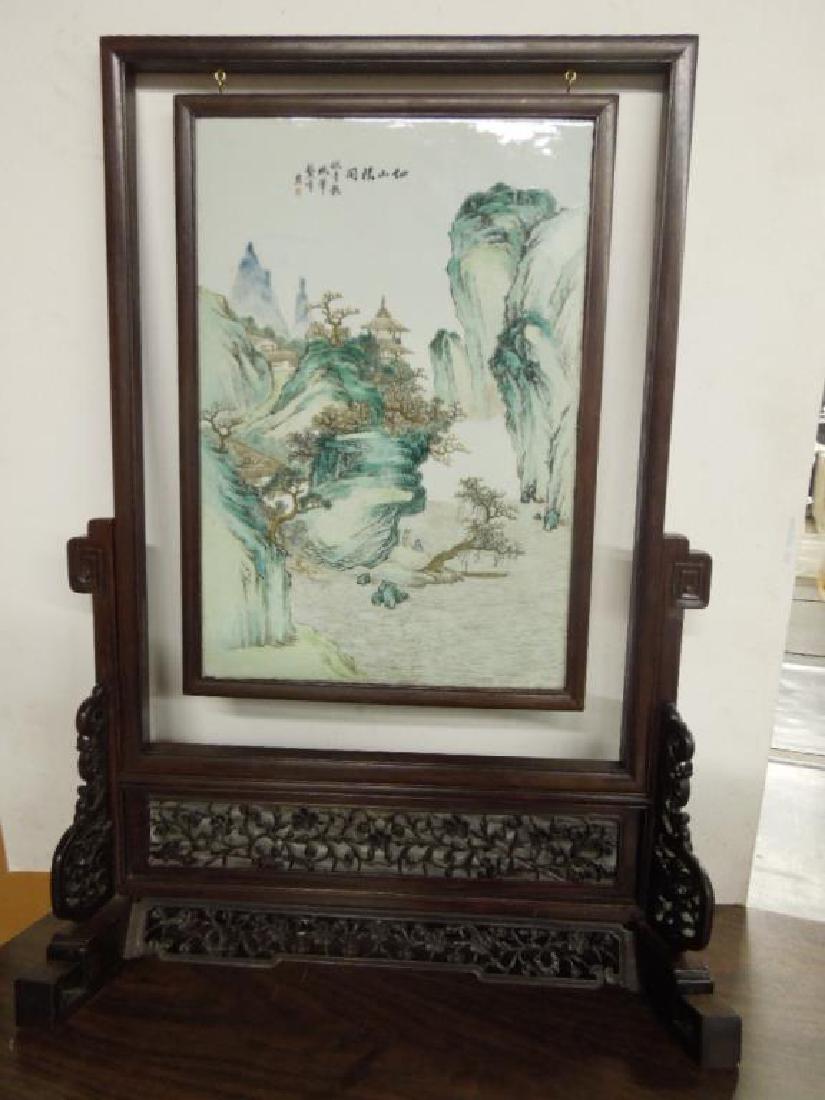 Chinese Porcelain & Rosewood Candle Screen (1 of 6)