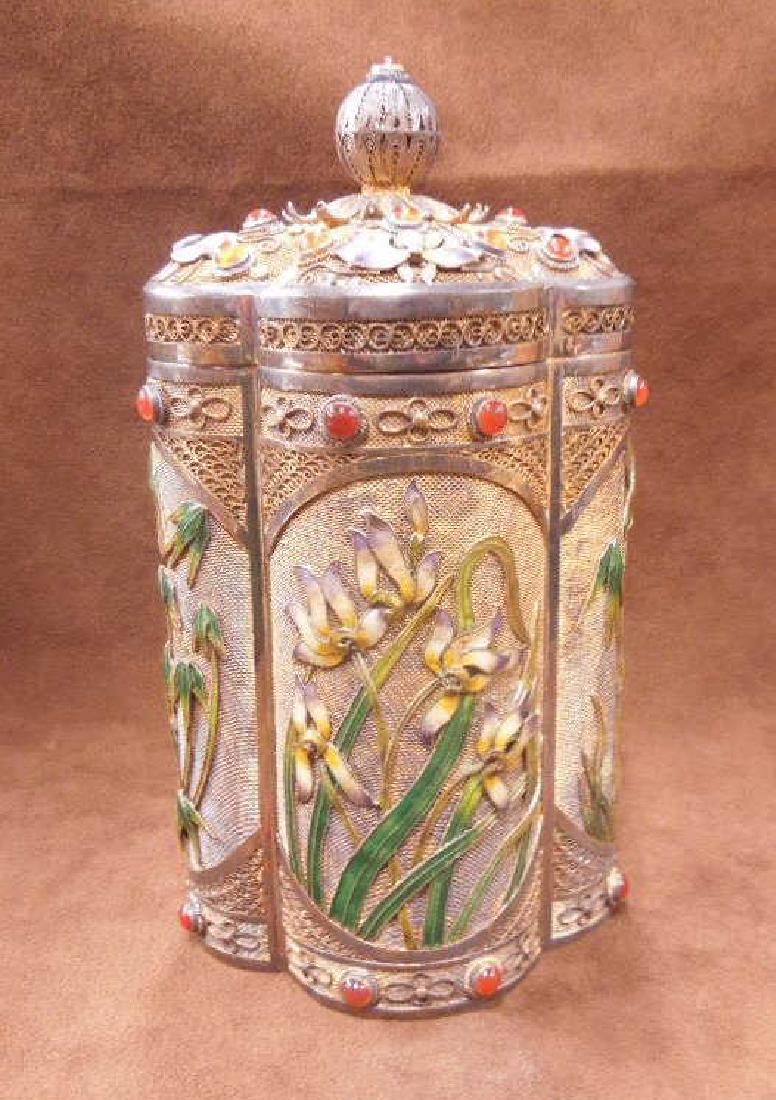 Chinese Silver & Enameled Tea Caddy Jar (1 of 6)