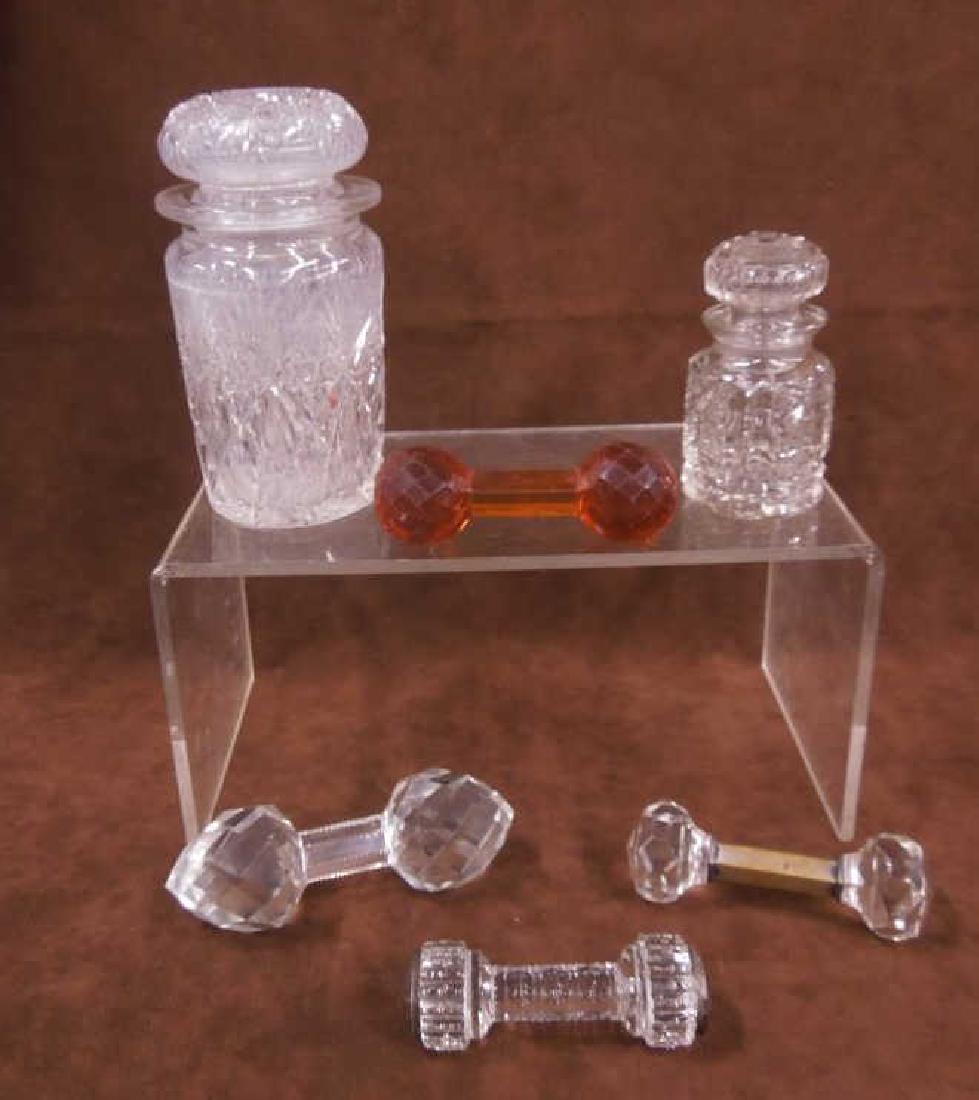 6 Pc American Cut Glass Condiment Bottles & Rests