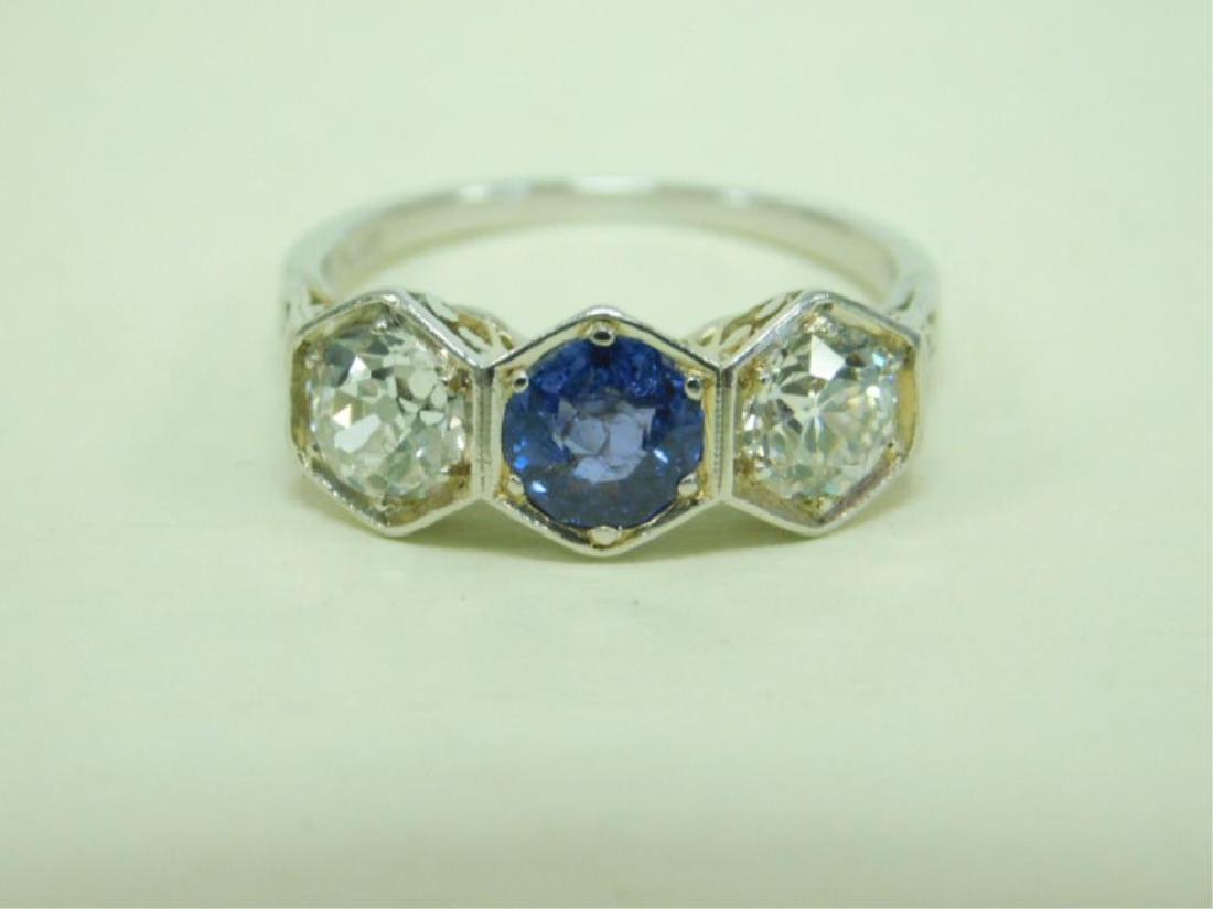 Deco Platinum Diamond & Sapphire Ring (1 of 5)
