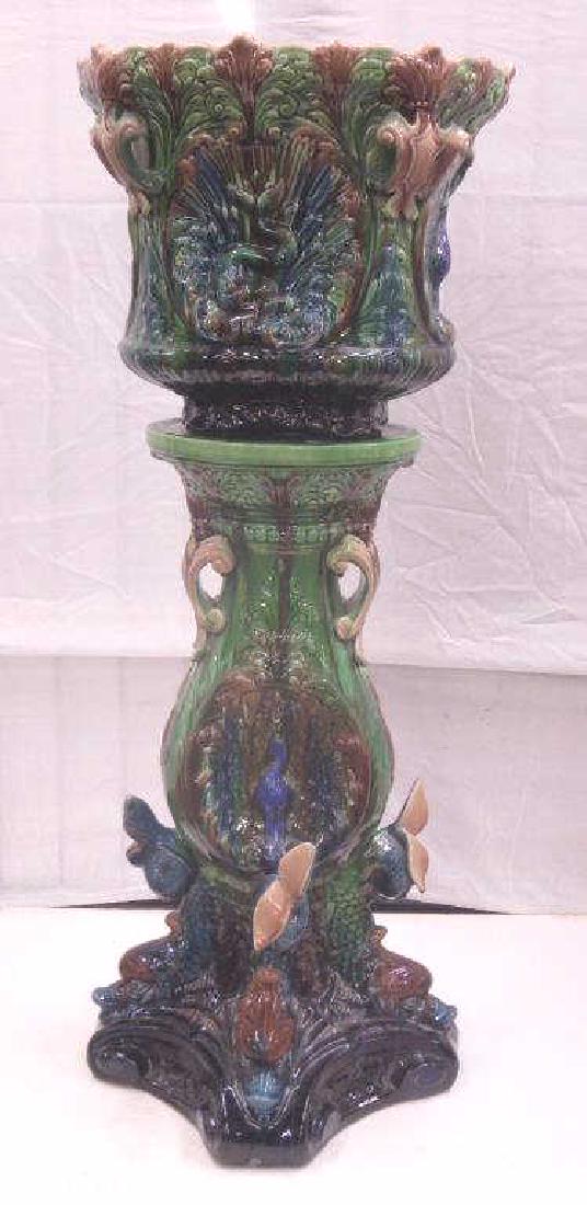 Roseville Dolphin & Peacock Jardiniere & Pedestal (1 of 4)