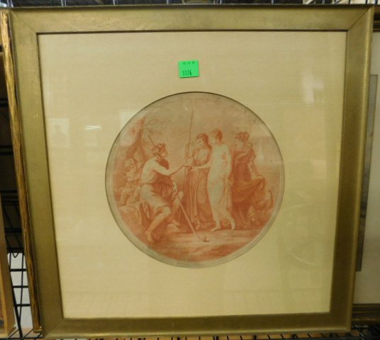 Antique Neoclassical red ink engraving (1 of 4)
