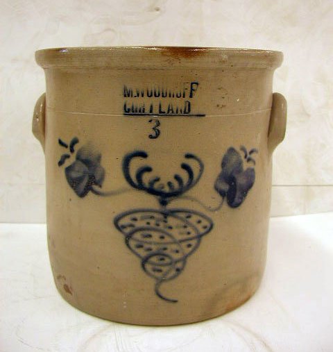 Signed floral decorated stoneware crock
