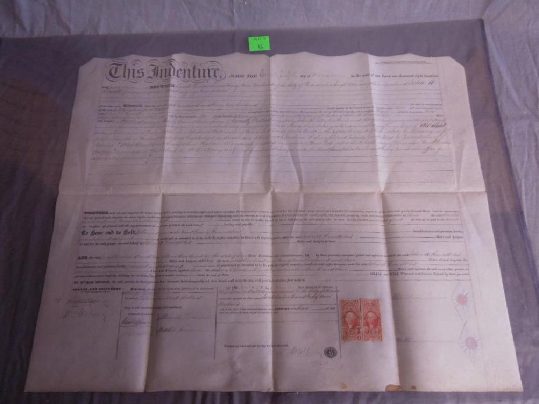 1863 Phila Rental Agreement w/Revenue Stamps: 1863 Phila Rental Agreement w/Revenue Stamps, Sarah & Mary Ann Rowland Philadelphia single women rented a house at corner of Green and 24th St, Phila to John Howell for $90 paid twice yearly, 27 1/2" 