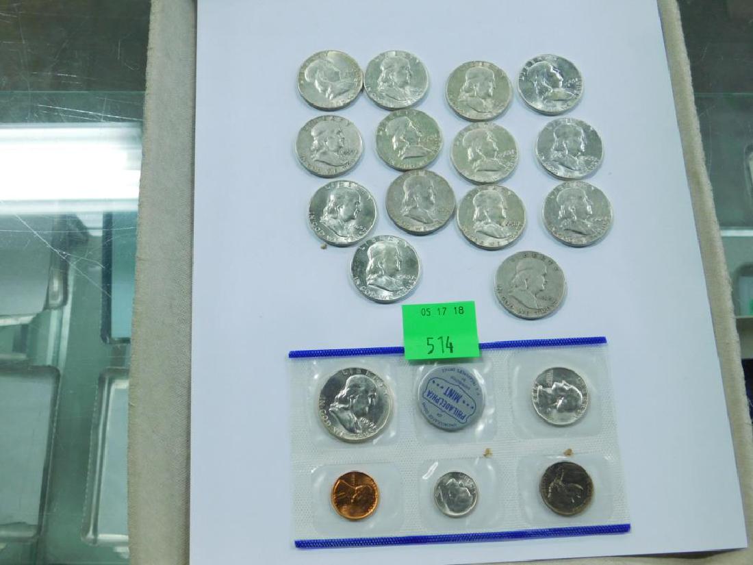 14Silver Franklin 1/2 Dollars &1959 Phila Mint Set (1 of 1)