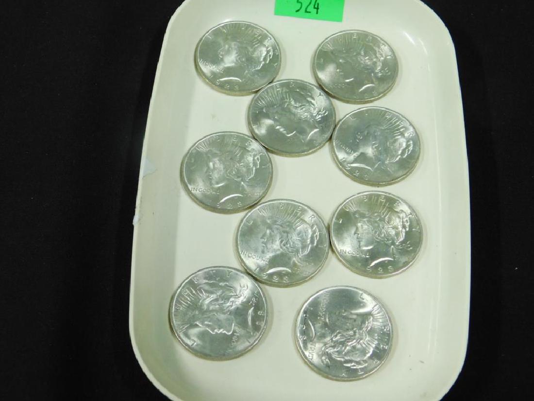 Nine 1923 P Silver Peace Dollars (1 of 2)