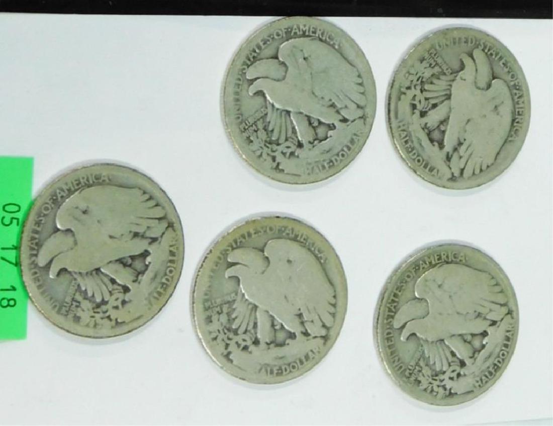 5 Early Walking Liberty Silver Half Dollars (1 of 1)