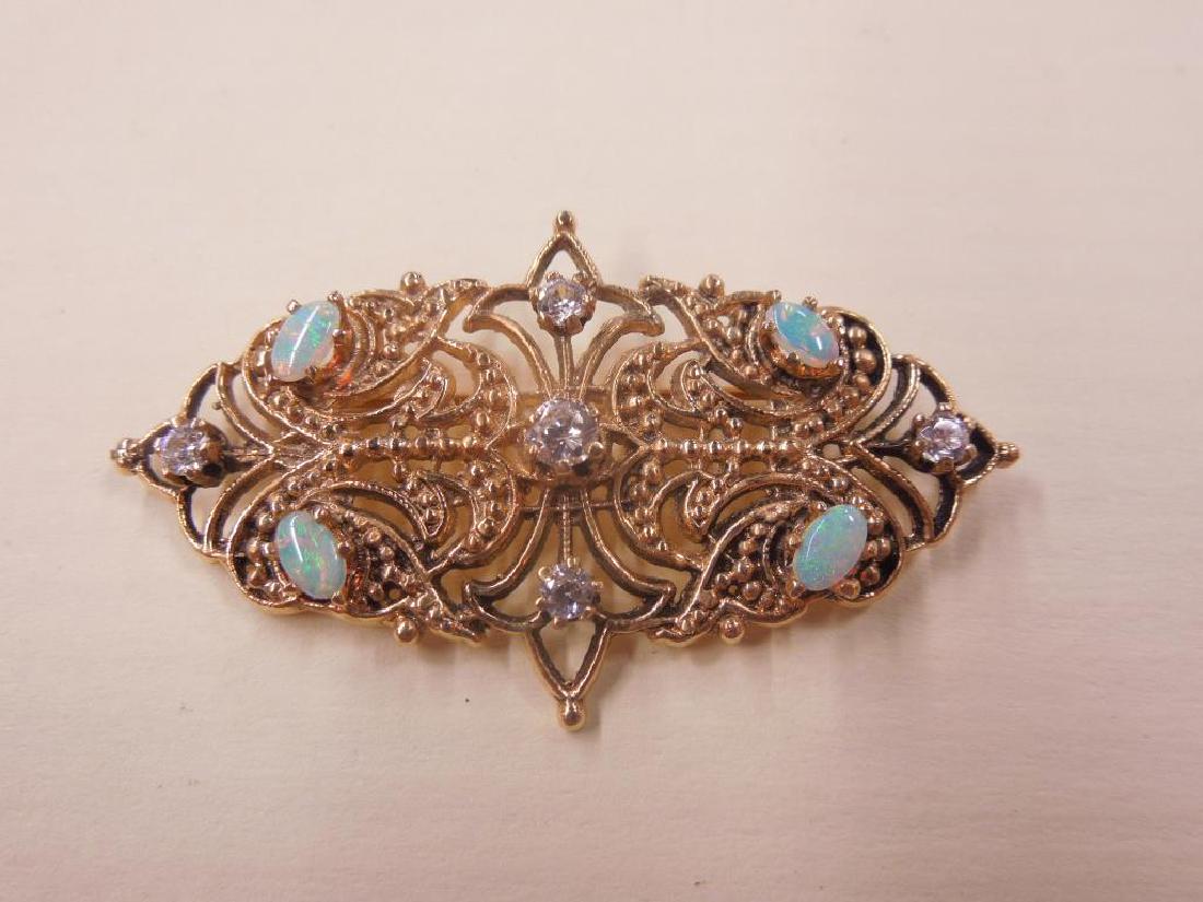 14K YG Filigree & Opal Pin (1 of 2)