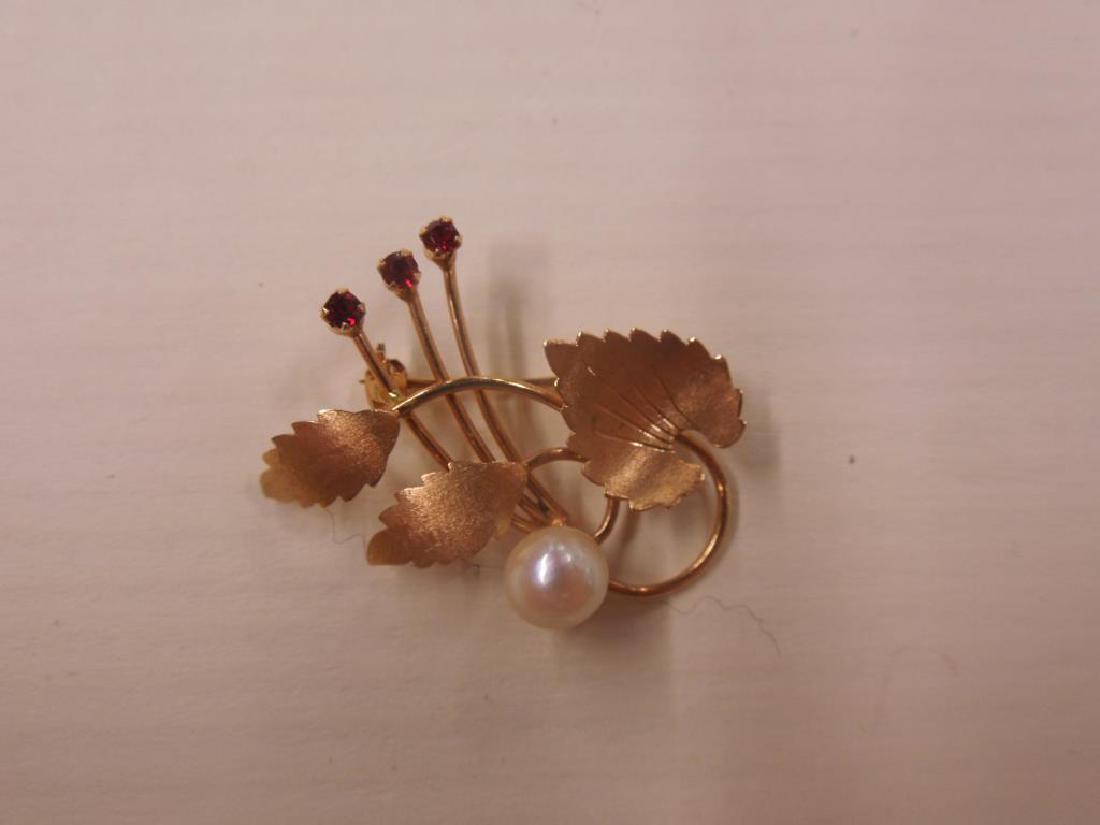 18k YG Pin w/Pearl & Syn Rubies (1 of 2)