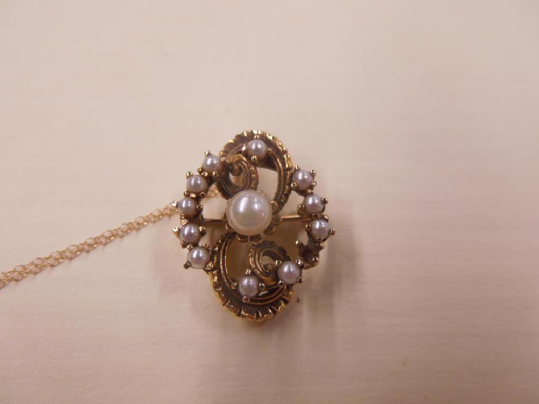14k YG Pin / Pendant w/Pearls (1 of 3)