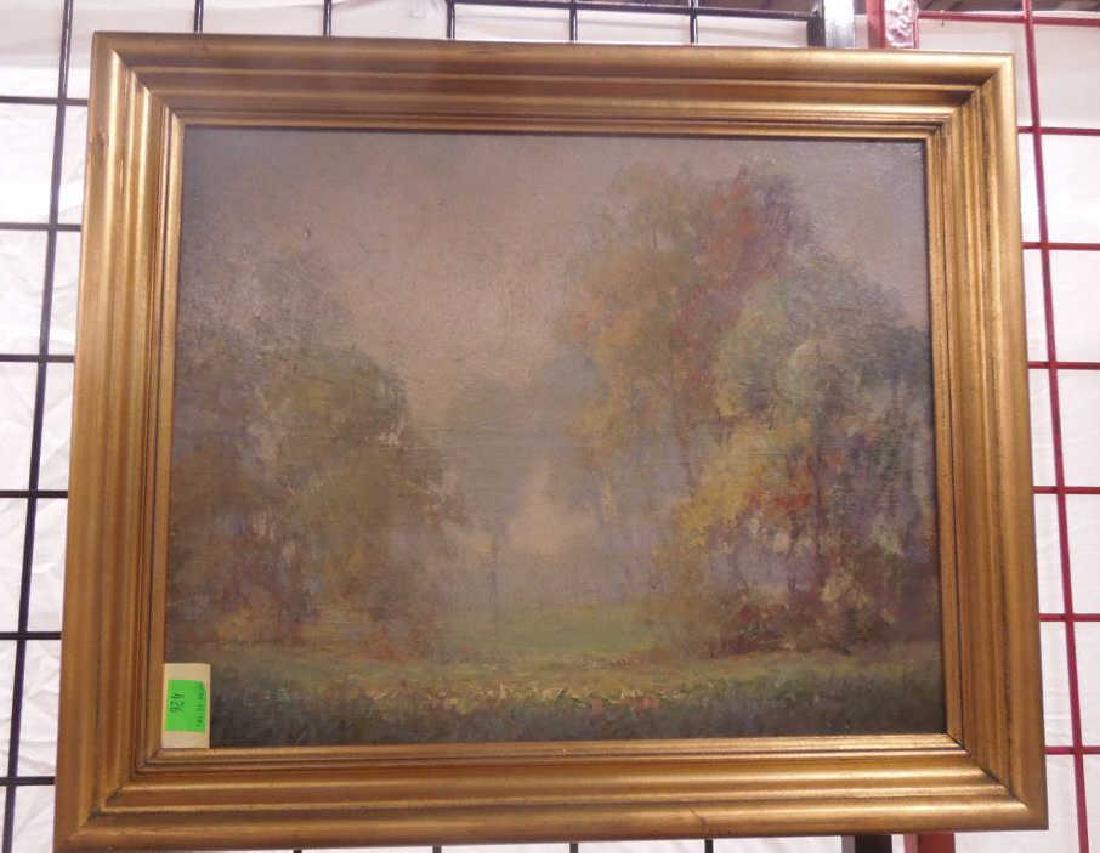 Leroy Ferdinand Jonas Oil on Board: Leroy Ferdinand Jonas Oil on Board An impressionist landscape with trees by Wisconsin artist Leroy Ferdinand Jonas (1897-1981). Signed LF Jonas in lower right. Framed. Sight: 19 1/2" X 15 3/5" Frame i