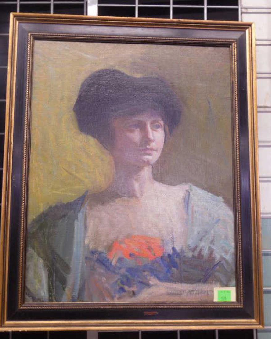 Samuel Burtis Baker (1882-1967) Portrait of a Lady: Samuel Burtis Baker (1882-1967) Portrait of a Lady, oil on canvas, 1920s Estate stamp of Al Dolan on reverse, work is 19" x 24' frame: 23' x 28 1/4". [3] CONDITION: Sporadic scratches to frame; painti