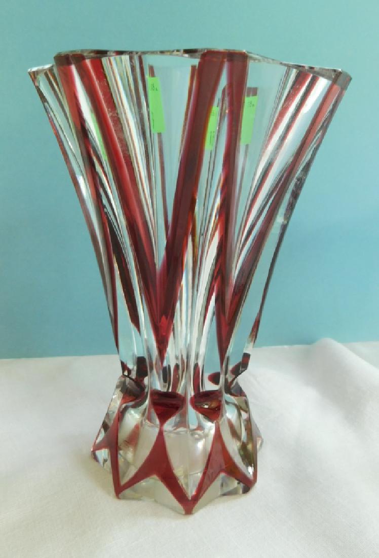 St Louis Crystal Ruby Cut to Clear Vase (1 of 4)