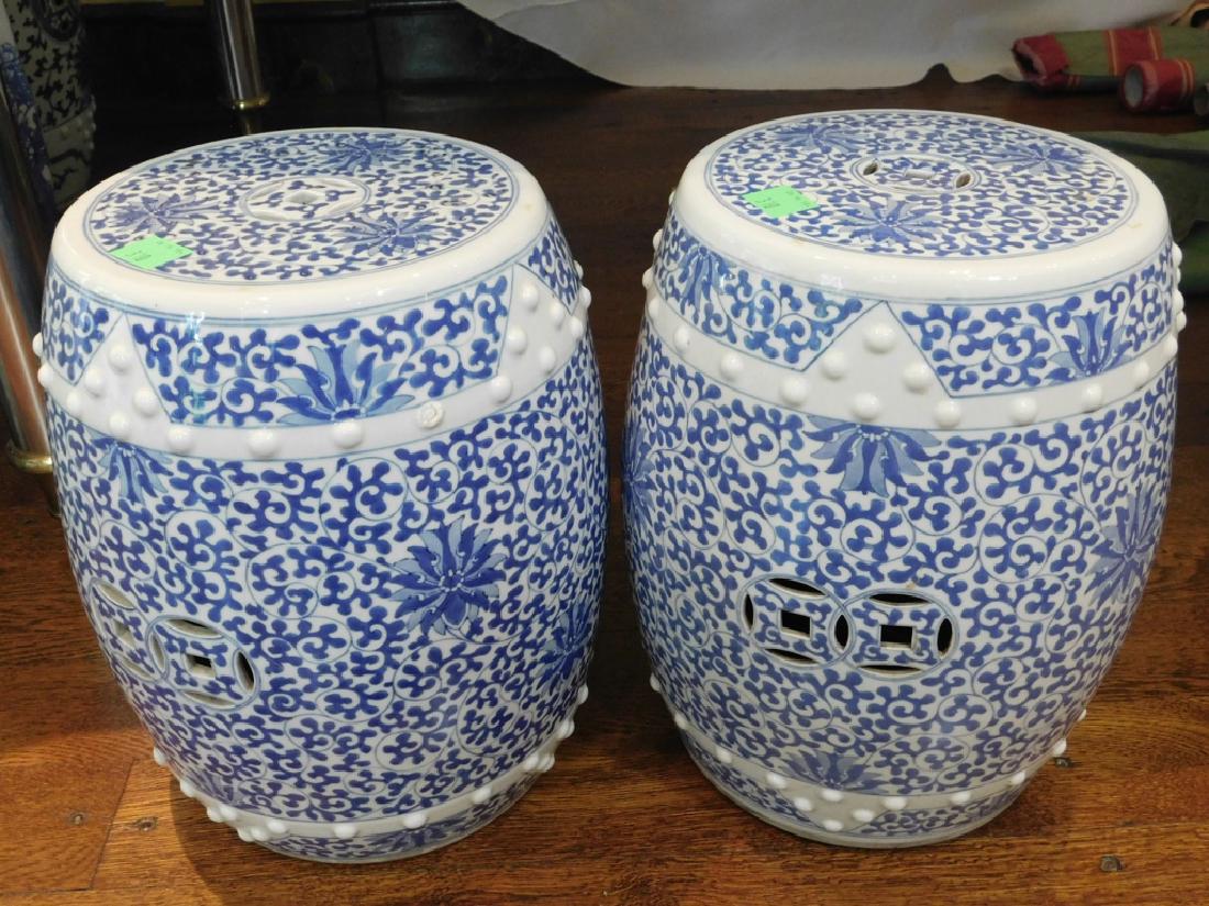 Pair Chinese Blue and White Garden Seats (1 of 4)