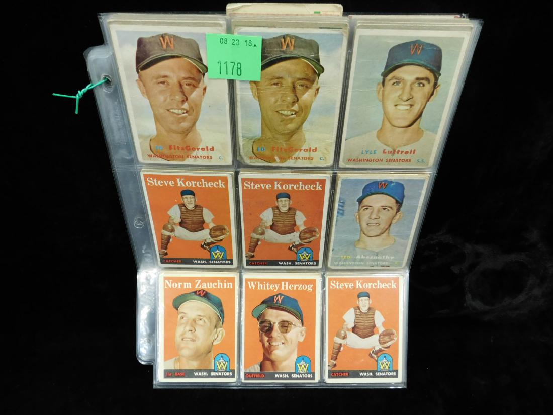 Topps Baseball Cards 1957-1963: Topps Baseball Cards 1957-1963 mostly common cards, teams Washington Senators and Kansas City Athletics including: Senators - four 1957, six 1958 (Whitey Herzog, ten 1959 (Directing the Power, #74), t