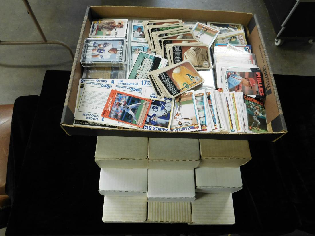 1970s & 80s Topps Baseball Cards: 1970s and 80s Topps Baseball Cards, some loose, some in plastic sleeves some in cardboard baseball card boxes. CONDITION: Some minor wear to edges and corners.