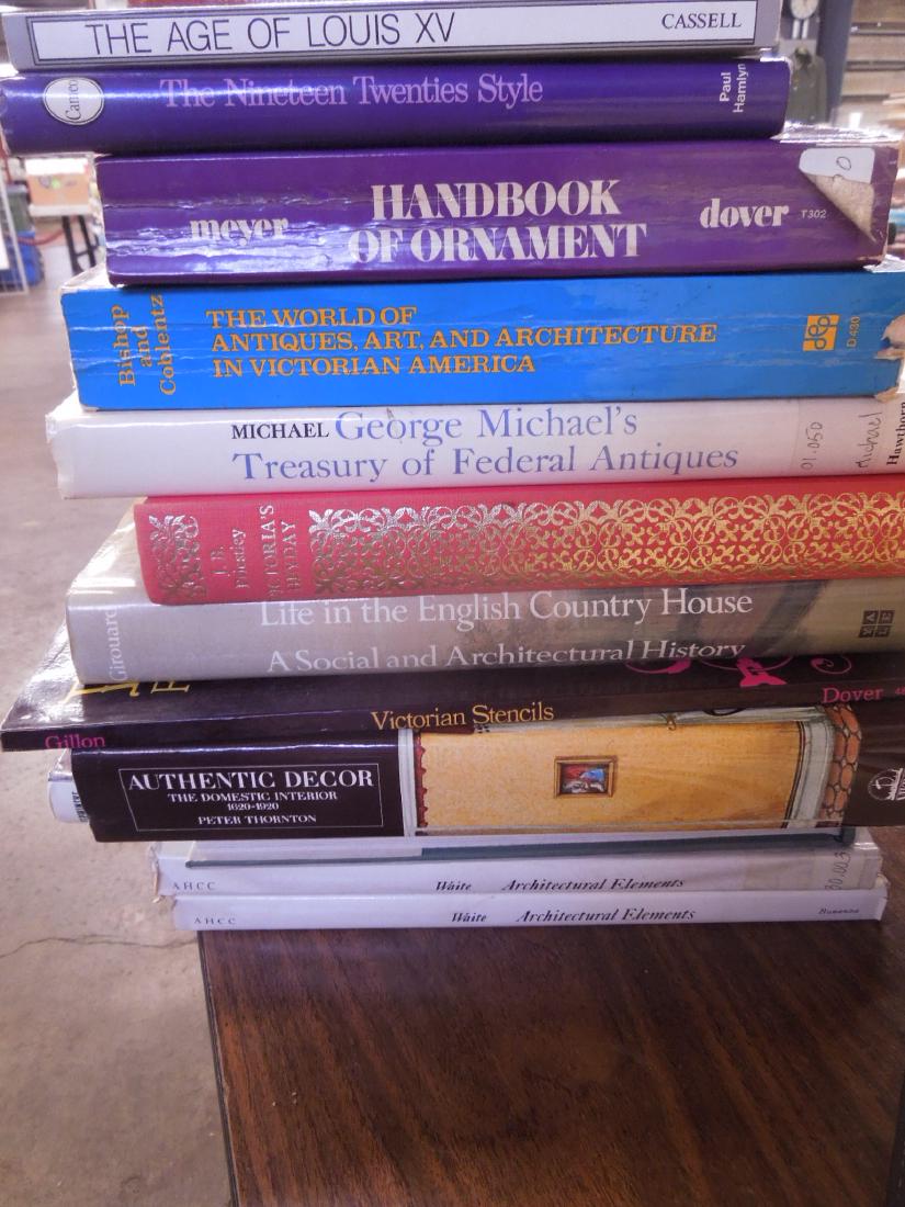 Large lot of Books on Period / Style: Large lot of Books on Period / Style, including books on historical and period furniture and decorating, including: Priestley, JB, Victoria's Heyday, Harper & Row, 1972; Michael, George, Treasury of F