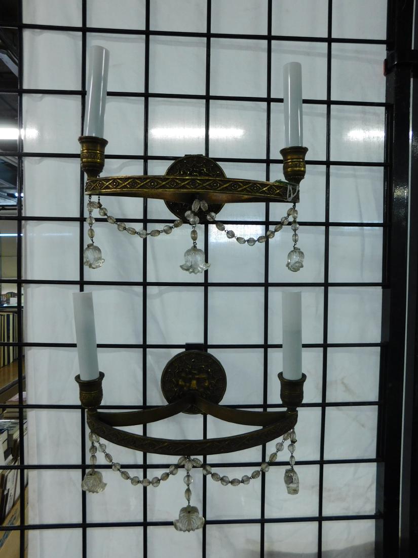 Pr Brass & Crystal Wall Sconces (1 of 4)