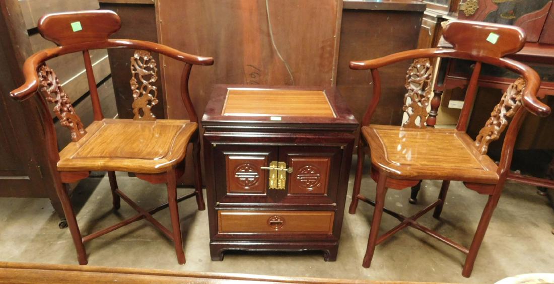 Pair Chinese Arm Chairs & Stand (1 of 5)