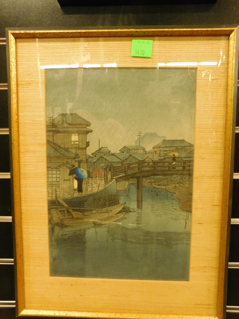Japanese Woodblock Print Rain in Village (1 of 7)