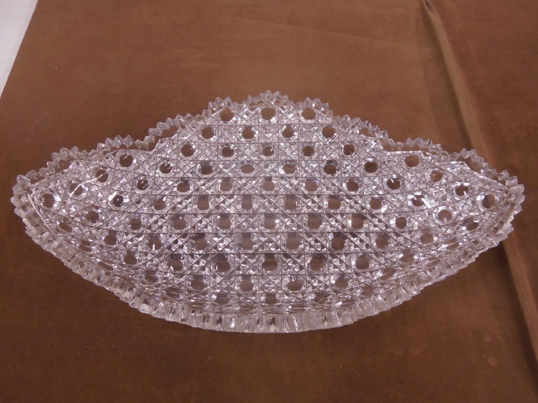 Brilliant Cut Glass Ice Cream Server: Brilliant Cut Glass Ice Cream Server, in boat form, daisy in button cut pattern, 19th / 20th C, 14" x 17 1/2" X2". CONDITION: Small rim chips.