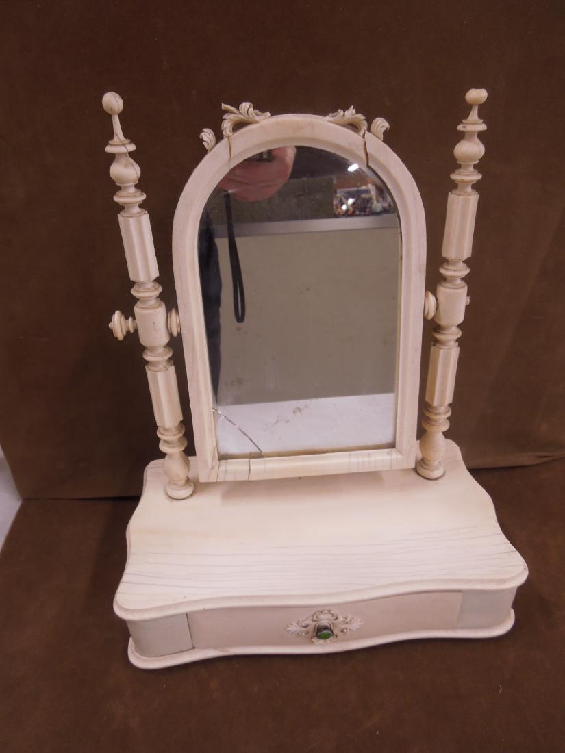 Bone Carved Vanity Stand w/ Mounted Mirror