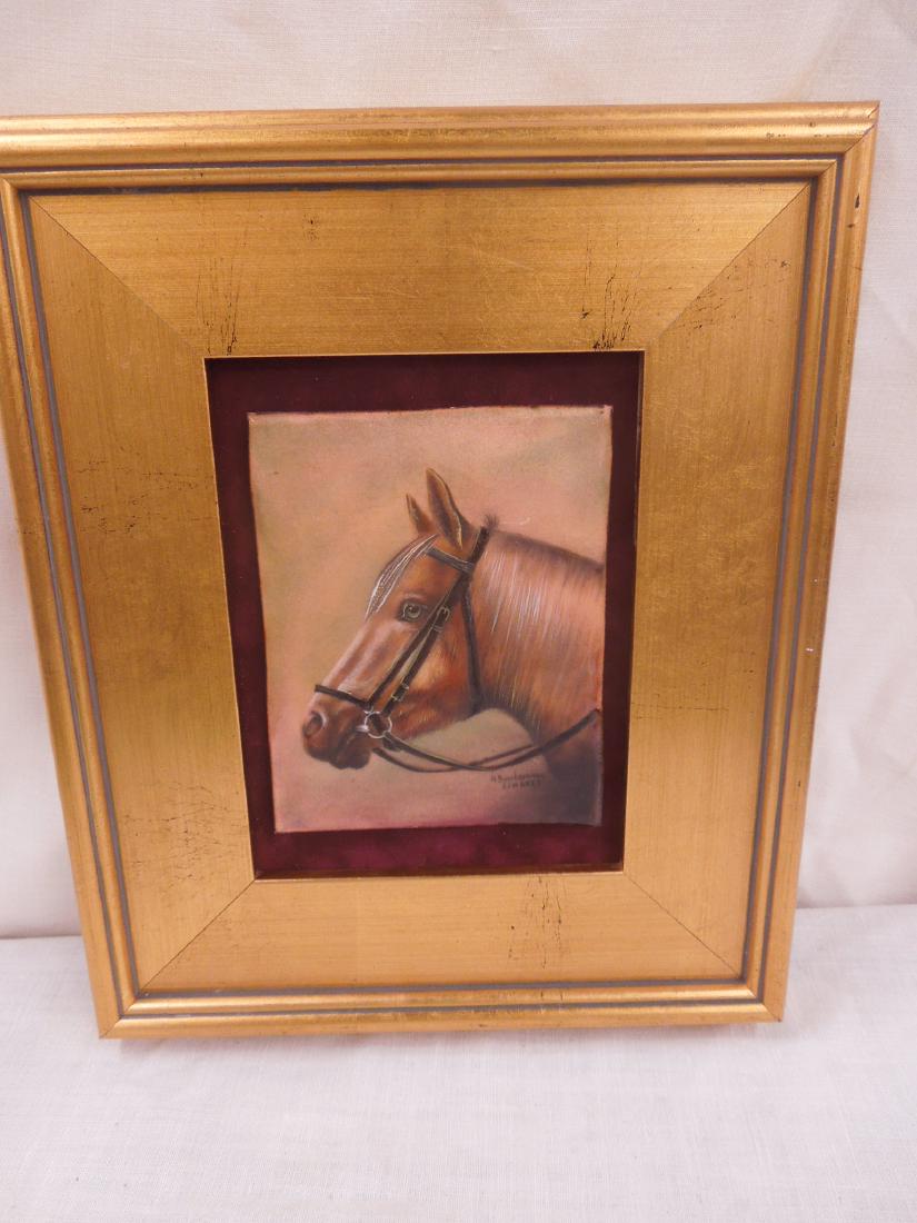 Framed Enamel on Copper Portrait of Horse (1 of 5)