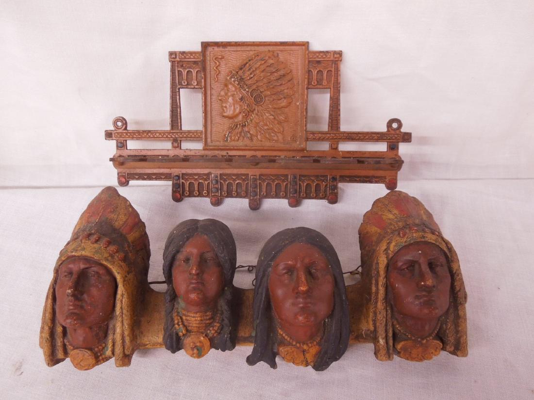 Composition Indian Heads Figure & Iron Pipe Rack (1 of 10)