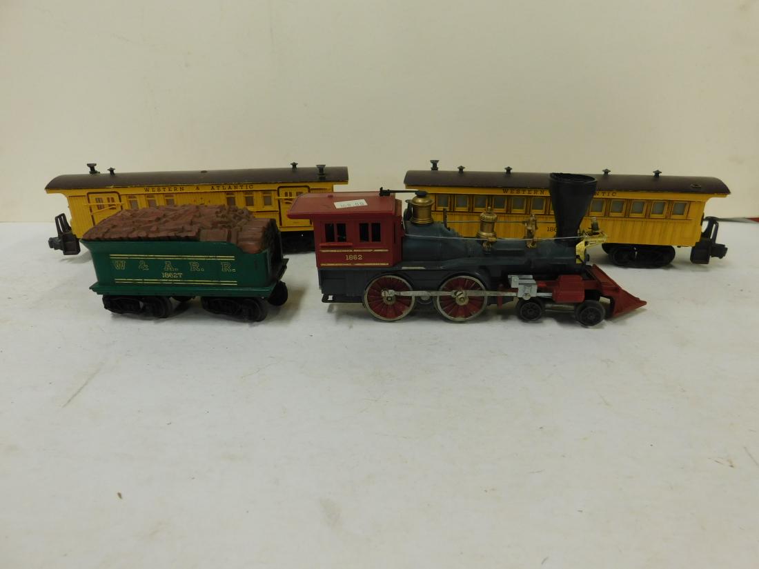 Lionel Postwar Locomotive and Tender: The Lionel American Type Locomotive, 4-4-0, No. 1862, "The General", with W & A R.R. tender, no. 1862T, This locomotive was issued in O27 sets, between 1959 and 1962. It differers from it's O gauge co