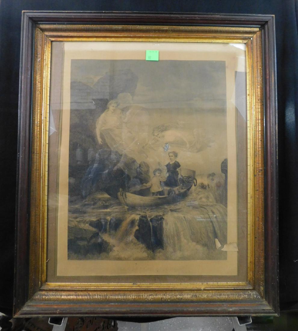 After Joseph W John, "The Orphans Rescue": After Joseph W John, "The Orphans Rescue" : A large engraving, Engraved by AJ Wilcox, after the painting by Joseph W John, titled "The Orphans Rescue" of two small children, a boy and a girl, in a row
