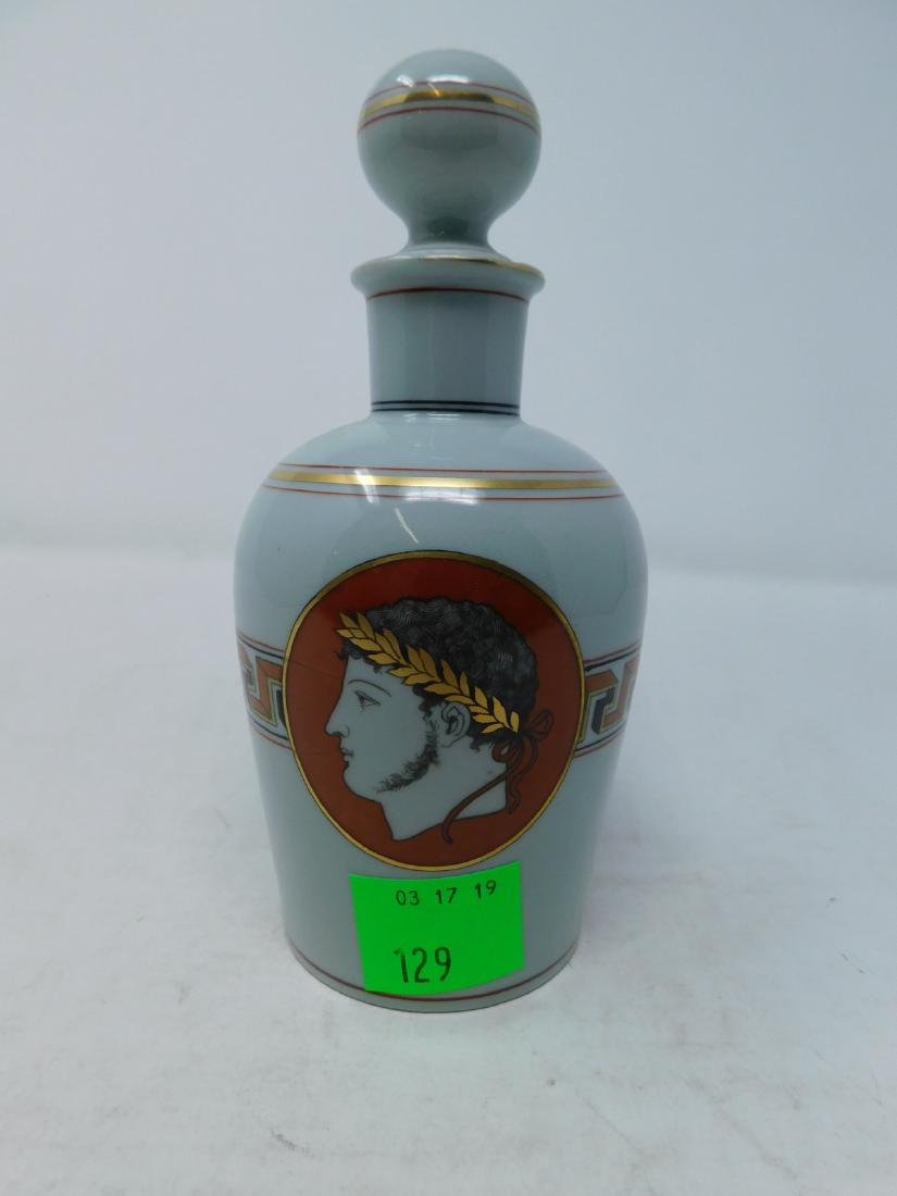 Vieux Paris Porcelain Cologne Bottle: Vieux Paris Porcelain Cologne Bottle: An Old Paris porcelain cologne bottle in a solid grey body, decorated with hand-painted profile medallion and Greek Key band. Mid-19th century. Provenance: Robert