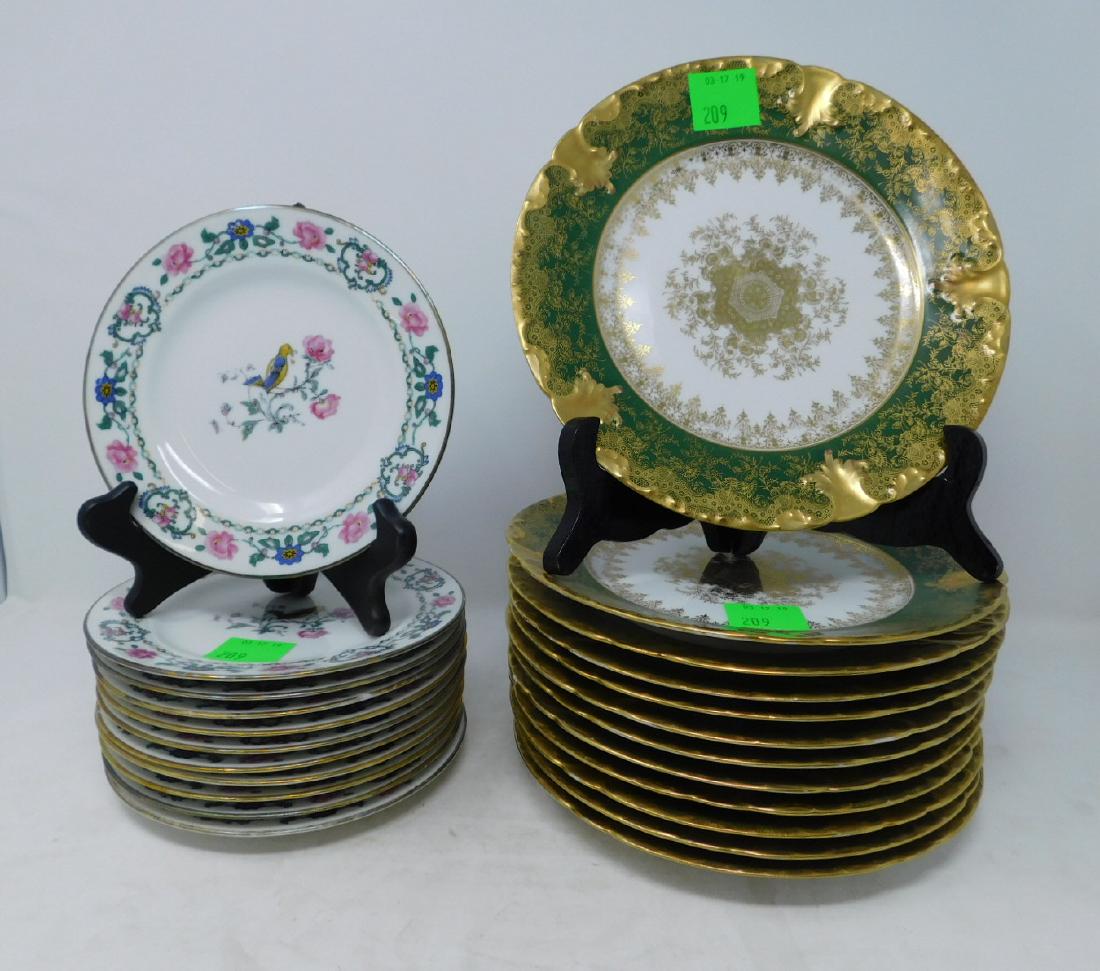 GDA Limoges Porcelain Green & White Plates