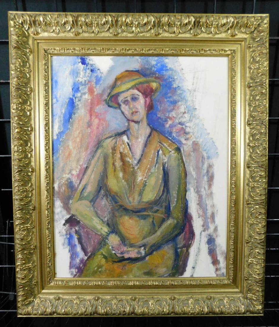Sophie Winston o/b Portrait of a Woman: Sophie Winston o/b Portrait of a Woman, in the style of Paul Cezanne, a seated woman in a brown dress and hat, by Washington DC artist Sophie Z Winston (1902-1986). Mid-20th c. Framed in a contemporar