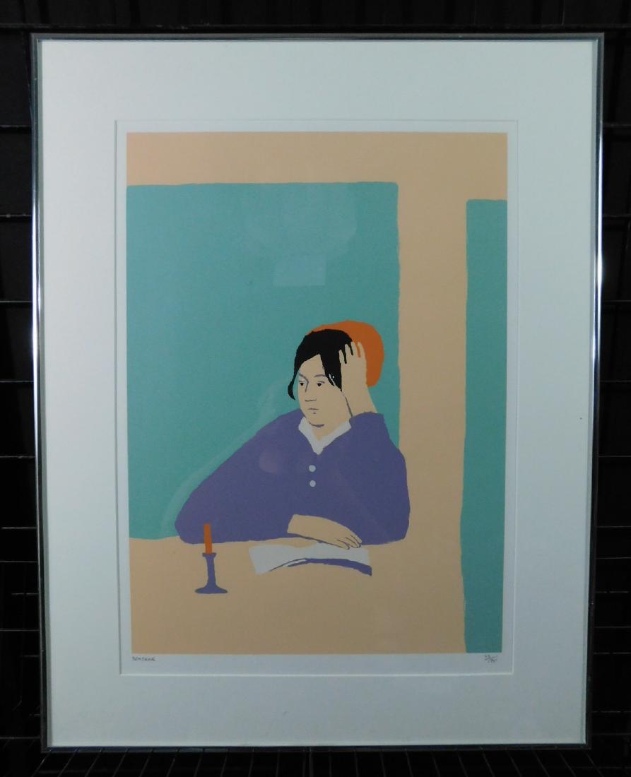 Seymour Remenick Woman Reading Siged Lithograph: Seymour Remenick Woman Reading Signed Lithograph. A screenprint in pastel colors by Philadelphia artist Seymour Remenick (1923-1999), who trained at Tyler and under Hans Hoffmann. The image is of a wo