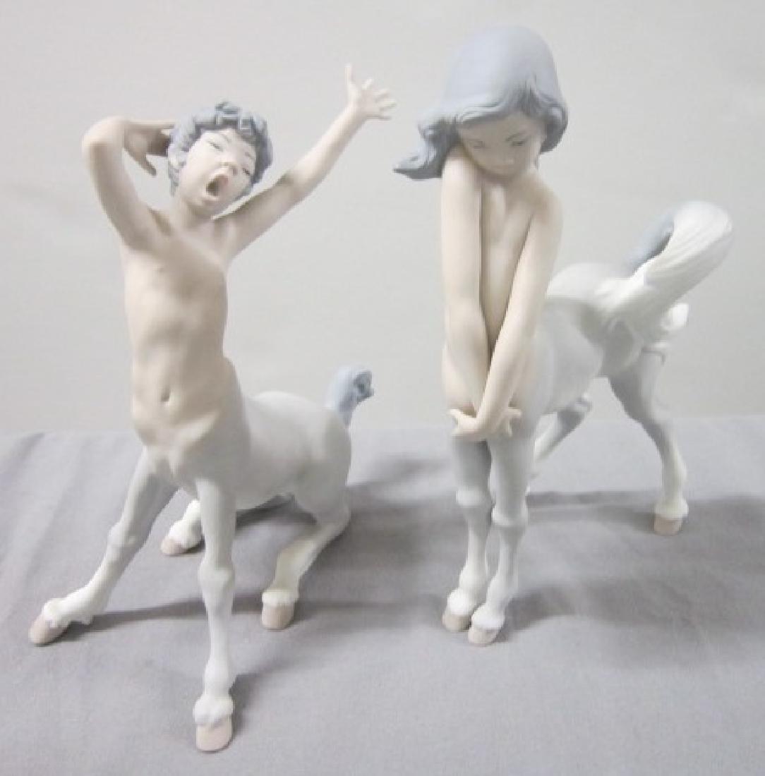 Lladro Porcelain Figurines: Lladro Porcelain Figurines including: Centaurs, Centaur Boy, #1013, retired, 7" w x 2 1/2" h and Centaur Girl, #1012, retired, 6"w x 9"h, both matte finish. CONDITION: Excellent, no chips, cracks or c