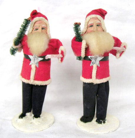 Vintage Japanese Santa Claus figures: Pr vintage Japanese plastic face 6" Santa Claus figures