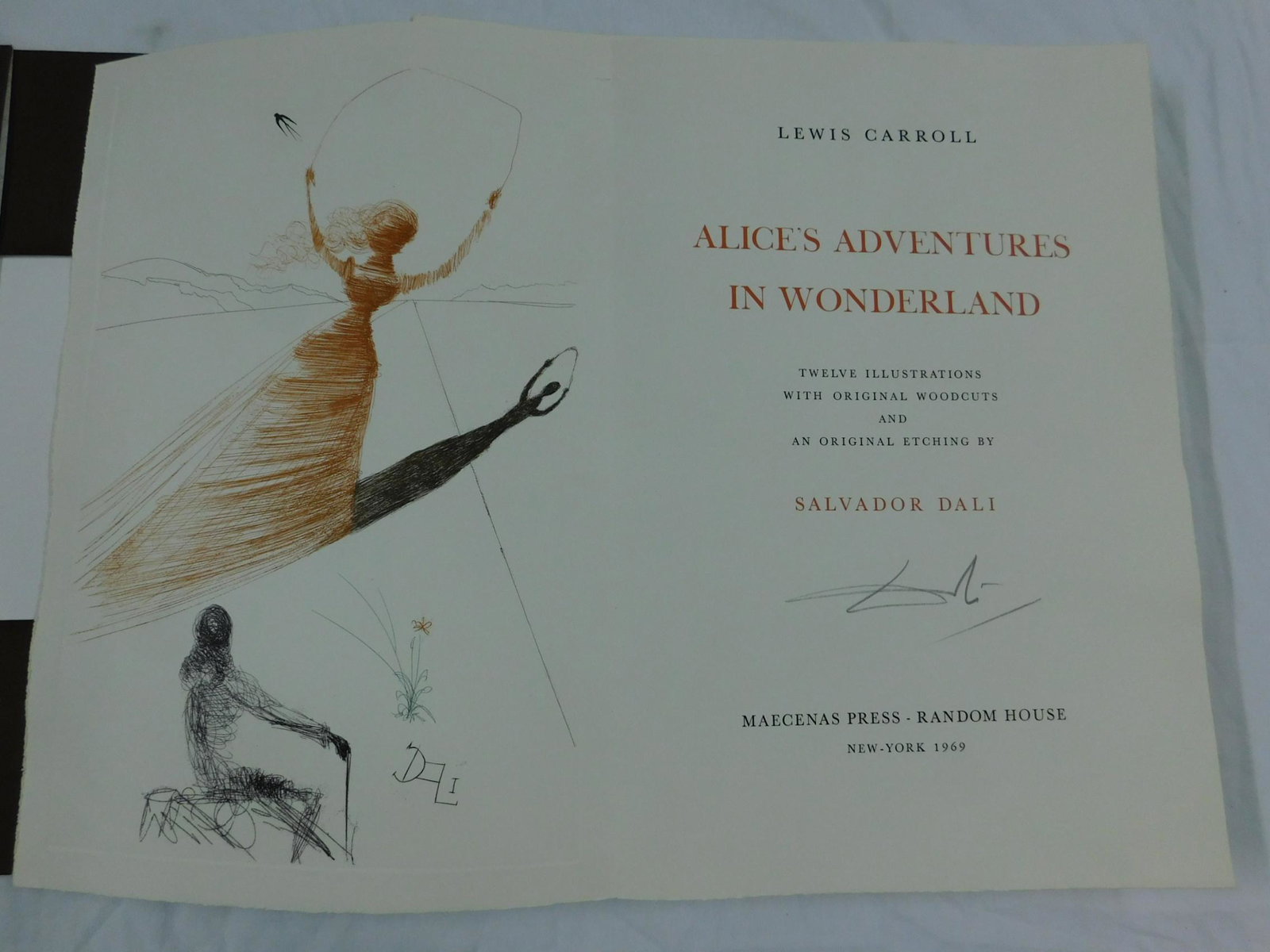 Salvador Dali Alice In Wonderland Sgd Ltd Ed: Carroll, Lewis, Alice's Adventures in Wonderland, Maecenas Press/Random House, New York, 1969. Illustrations by Salvador Dali. #668 of a signed limited edition of 2500 copies , issued as a portfolio c