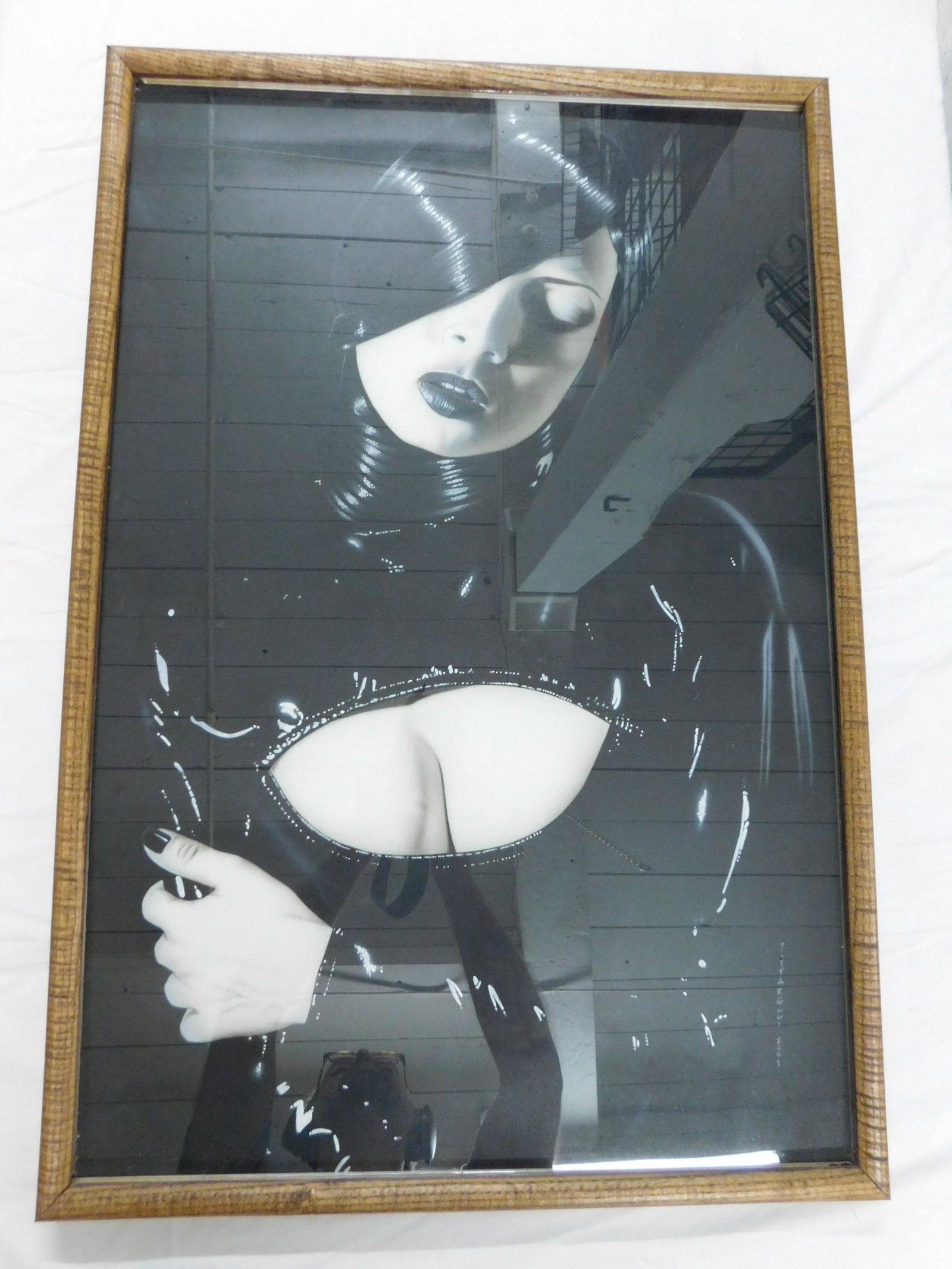 Jeff Pittarelli Traci Lords Painting: A framed acrylic on artist board by American erotic/comic book artist Jeff Pittarelli of adult film star and entertainer Traci Lords, pictured in a black latex suit. This image was used on the cover o