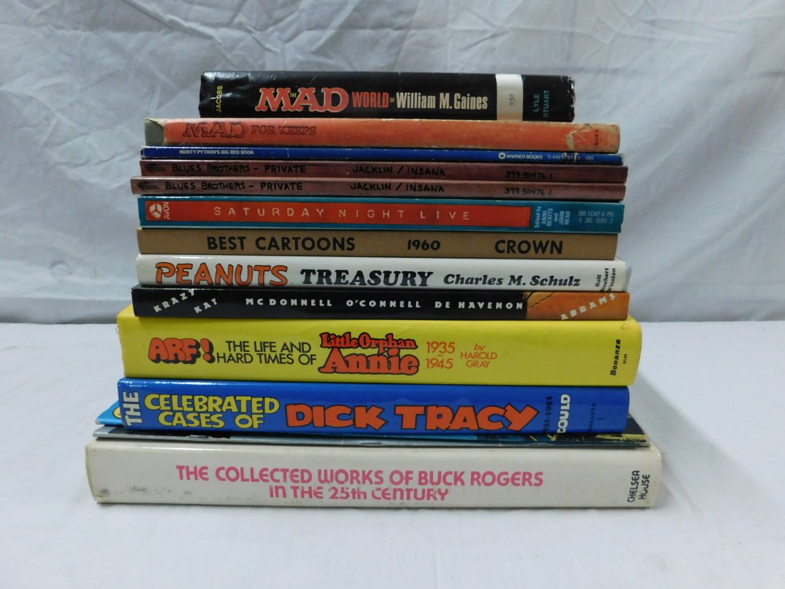 Cartoon & Humor Book Lot: [14 items] A lot of books of comic strips, cartoons and humor-related subjects. Consisting of: Jacobs, Frank, The Mad World of William M Gaines, Lyle Stuart, Secaucus, 1971 (ex library); Mad for Keeps
