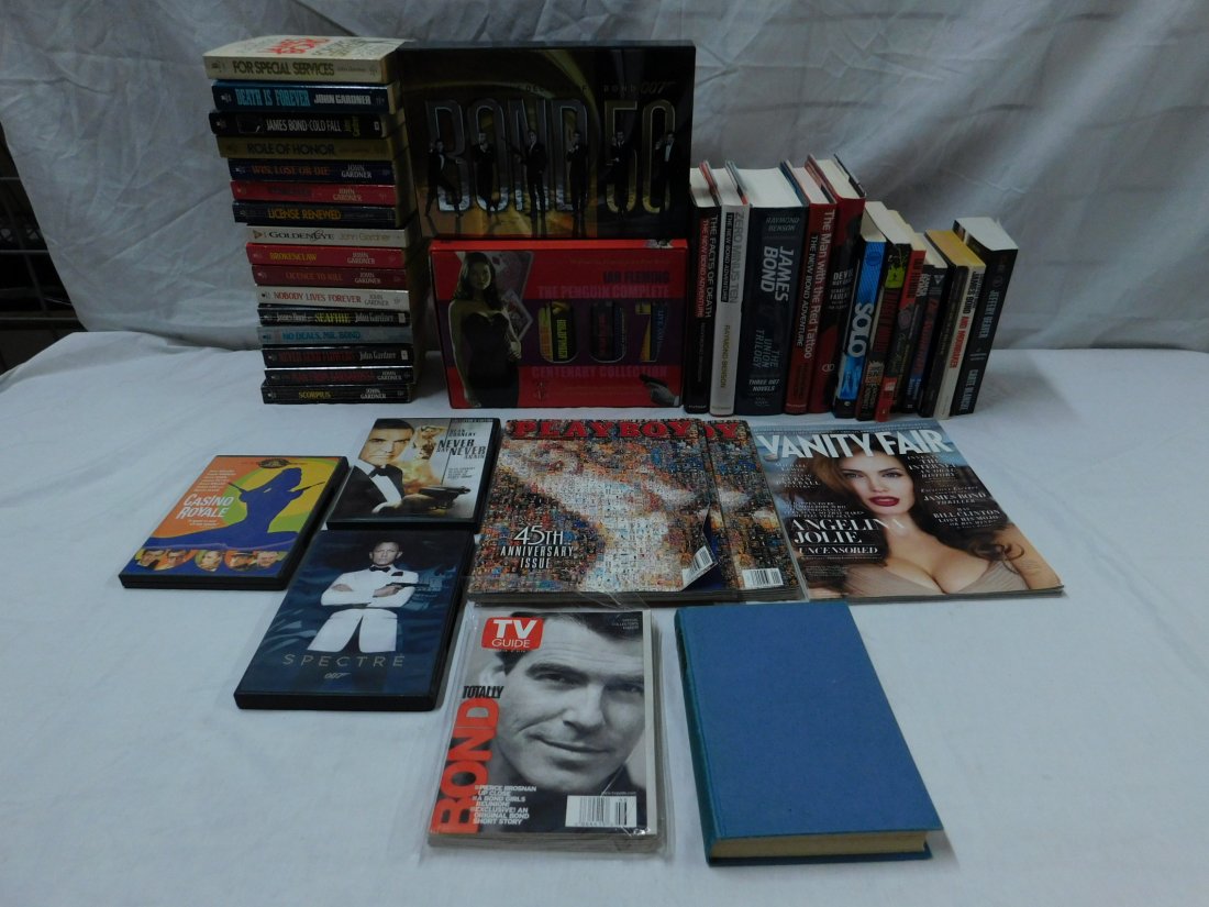 James Bond Books & DVDs: [39 items] A collection of James Bond novels and DVDs of the Bond films, including: Fleming, Ian, The Penguin Complete Centenary Collection, New York, 2008 (14 paperback books in a custom box); Flemin