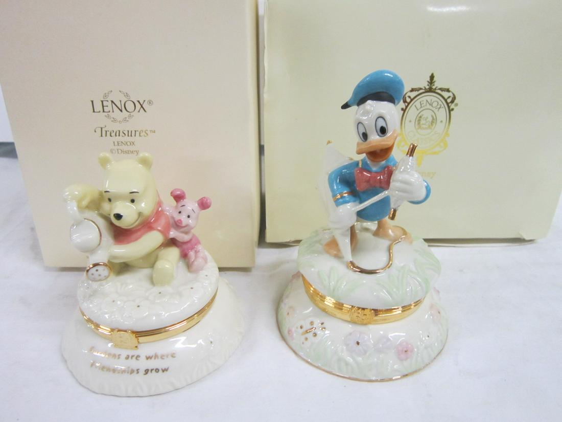 2 Lenox Treasure Disney Figural Boxes: 2 Lenox Treasure Disney Figural Boxes, like new in original Lenox boxes including: Winnie The Pooh, Gardens are where Friendships Grow, with embossed watering can inside and gold tone watering can cha