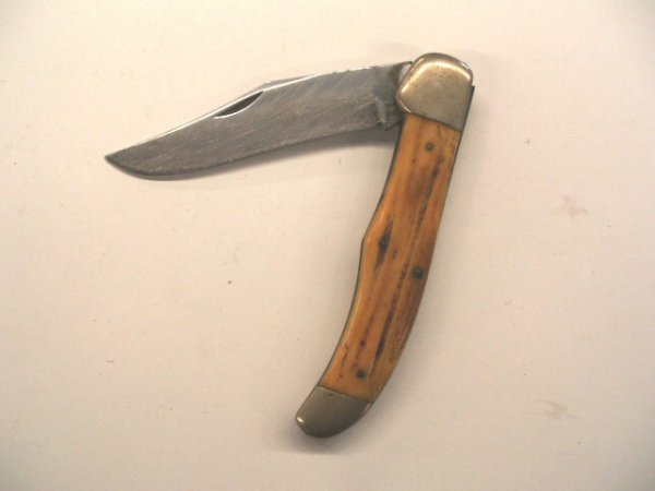 English stag handle folding knife: Early 20th C. English [Q w/crown touch mark] stag handle 5 1/4" stainless blade folding knife