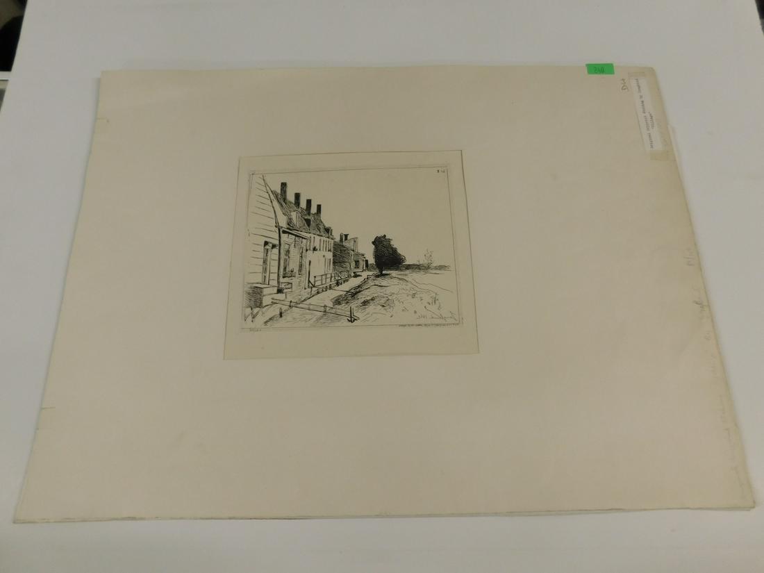 Johan Barthold Jongkind Etching: Johan Barthold Jongkind (Dutch, 1819-1891) Etching of a row of buildings by a canal. Signed in the plate (in reverse) dated 1862, numbered in pencil 80/100, "Editions Sagot Paris" blind-stamped in low