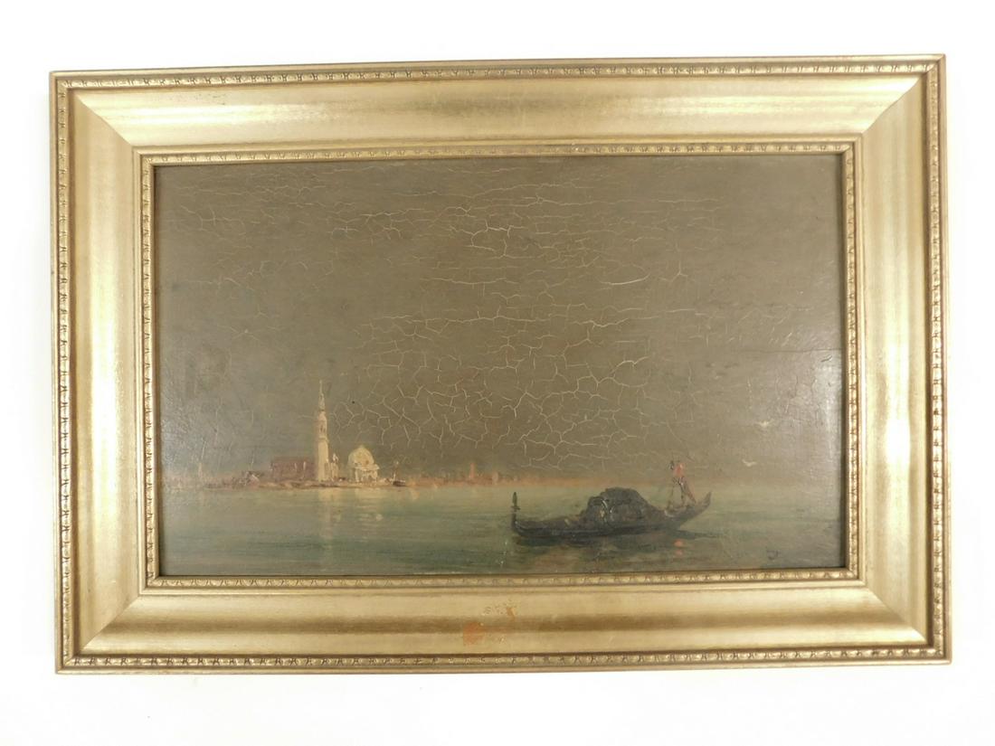 Felix Ziem - View of Venice: Felix Ziem View of Venice. Oil sketch on mahogany panel. view of a domed church and tower seen across a canal, gondola in foreground. Signed "Z" in lower right corner. By Felix Ziem (French, 1821-1911