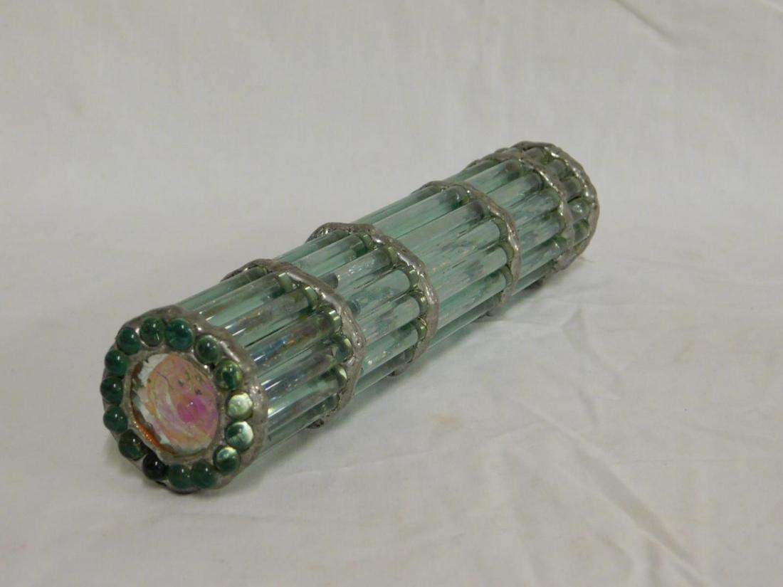 Glass Rod Cylindrical Kaleidoscope: Glass Rod Cylindrical Kaleidoscope with pewter fittings, length 8 1/2".[17] CONDITION: Very good.