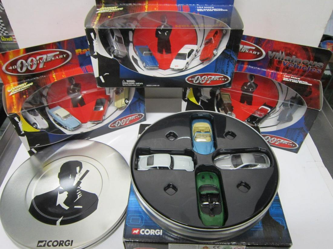 4 James Bond Four-car Sets: 4 James Bond Four-car Sets, small scale die cast, all new in original boxes including; (3) Johnny Lightning 007 40th Anniversary sets, Ravishing RagTops, Heroic Horsepower and Villainous Vehicles, plu