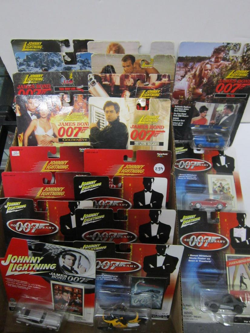 22 Johnny Lightning James Bond Vehicles: 22 Johnny Lightning James Bond vehicles, all new in original packages, small scale die cast including; Dr. No, Goldfinger, Thunderball, You Only Live Twice, The Spy Who Loved Me, For Your Eyes Only, T