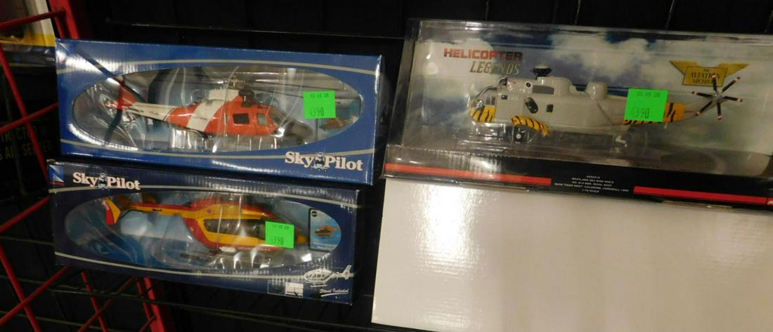 3 Diecast Helicopters: 3 Diecast Helicopters, all new in original boxes, scale model diecast including: two Sky Pilot, Augusta Westland 109 Power, Euro copter EC 145 and Corgi Helicopter Legends, Westland Sea King AAS-6. CO