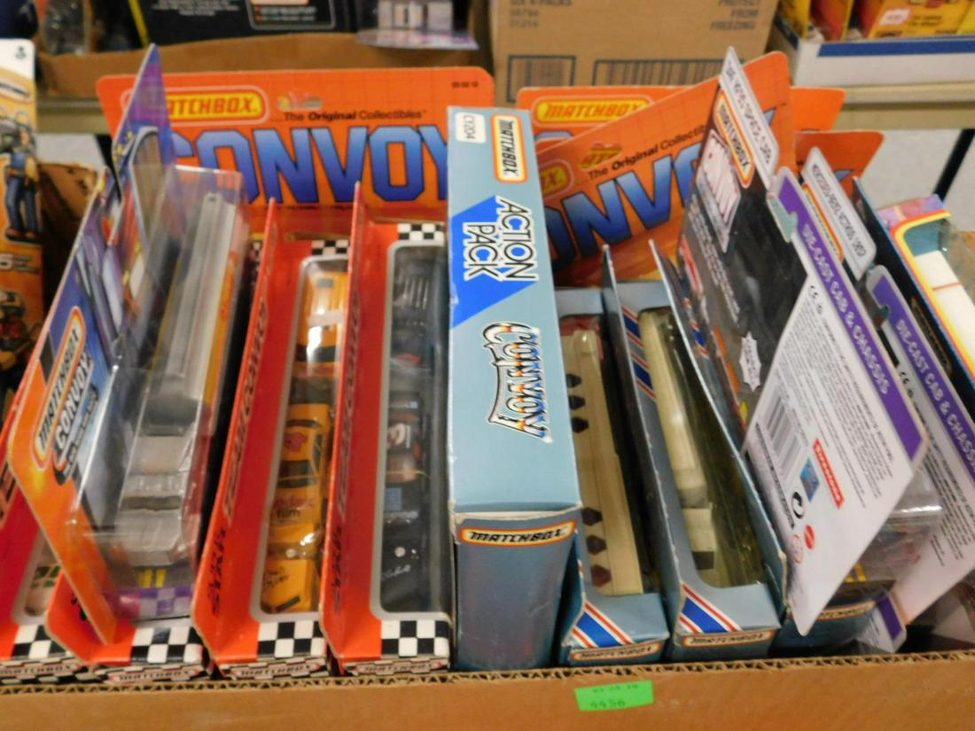 25+ Matchbox Convoy Tractor Trailers: 25+ Matchbox Convoy Tractor Trailers, all new in original boxes, small scale die cast including: (9) Super Star Team Convoy, (6) 1983 with one Action Pack, (4) 2006, (7) 1984, (1) 1991 and (1) Super C